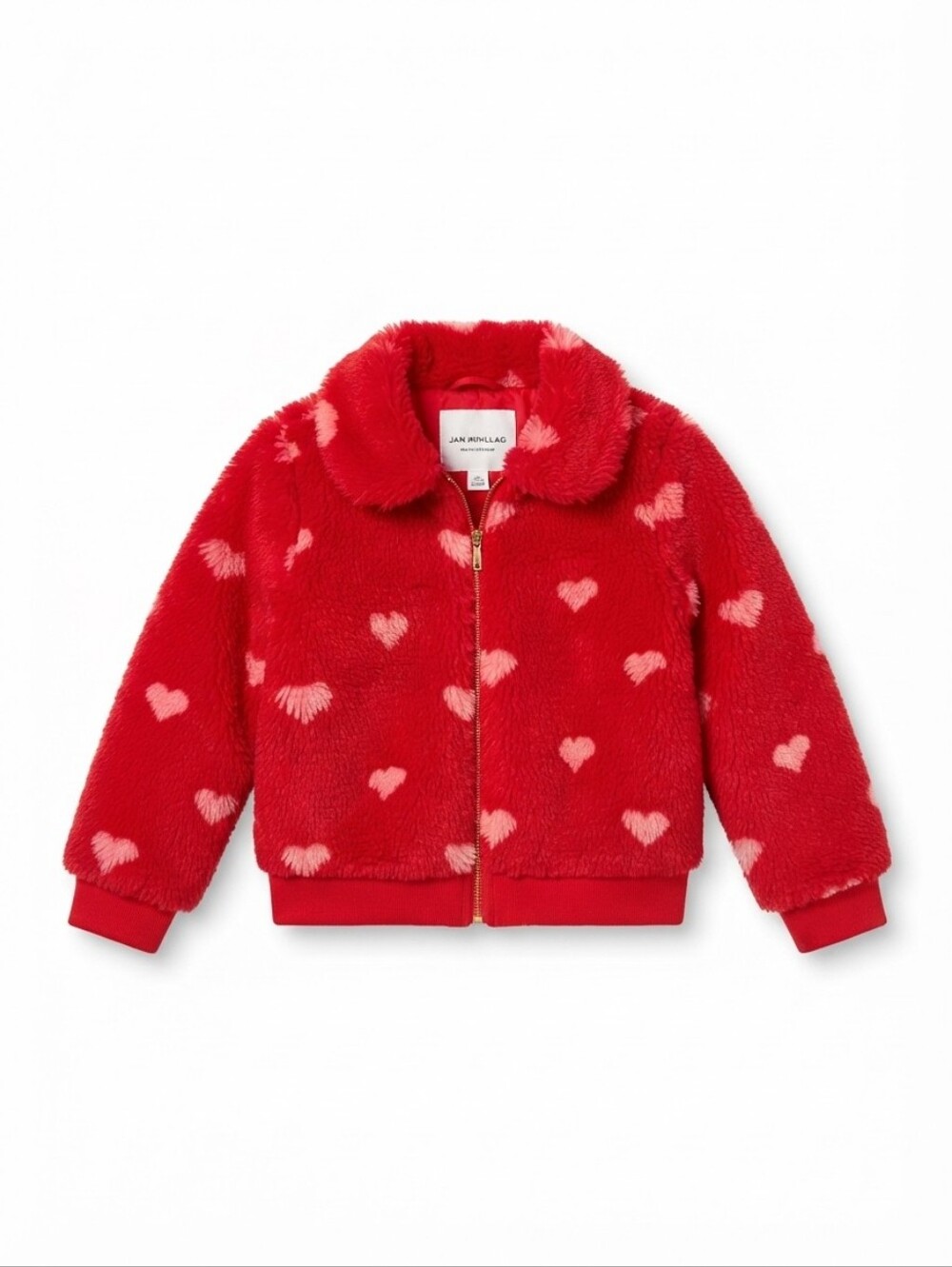 TitleJanie and Jack Red Pink Heart Faux Fur Bomber Jacket Girls Size 7 to 8 Cozy